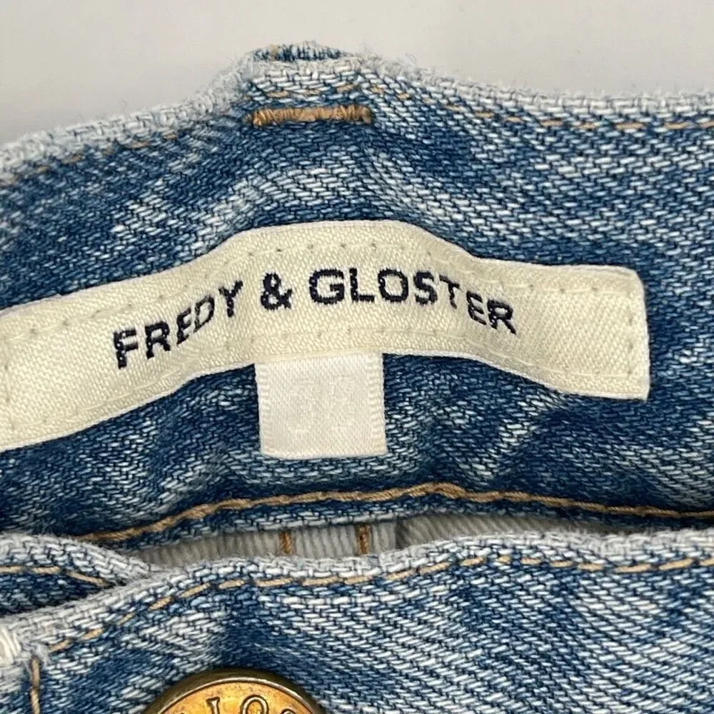 Fredy & Gloster Blue Distressed High Rise Straight Leg Denim Jeans Size see meas